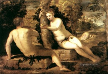  italiano Pintura al %C3%B3leo - Adán y Eva Renacimiento italiano Tintoretto